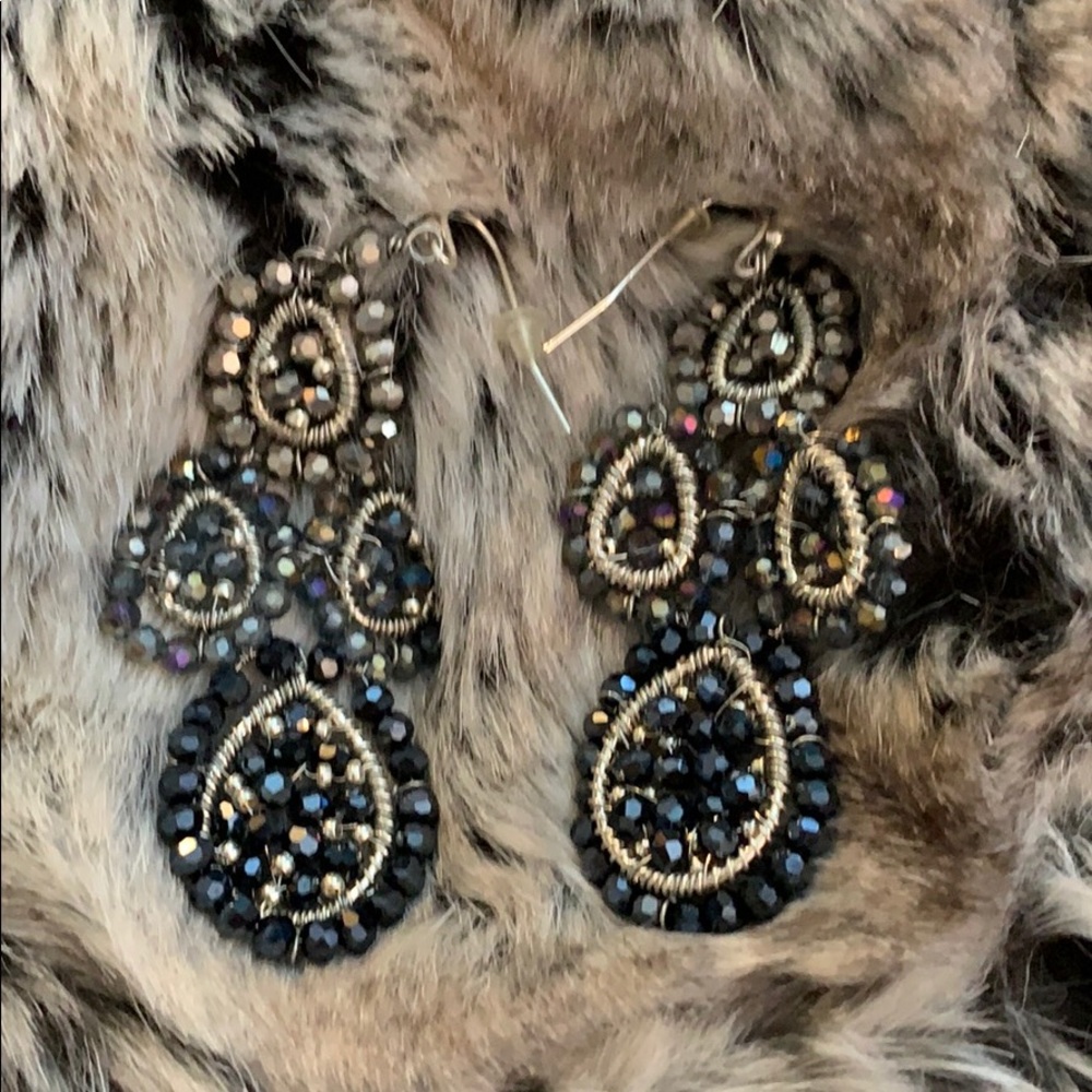 Grey and silver hand beaded earrings